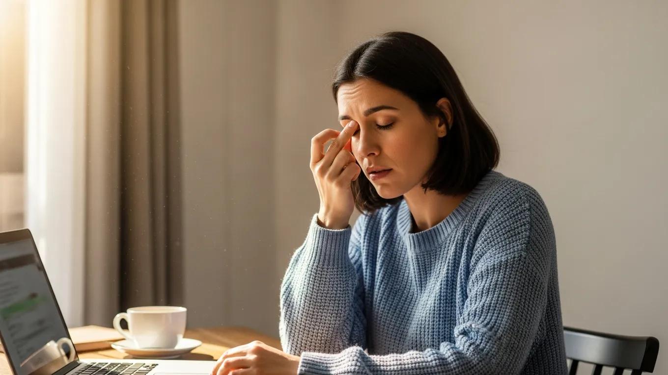 Person showing signs of dry eye symptoms, illustrating the discomfort associated with Meibomian Gland Dysfunction