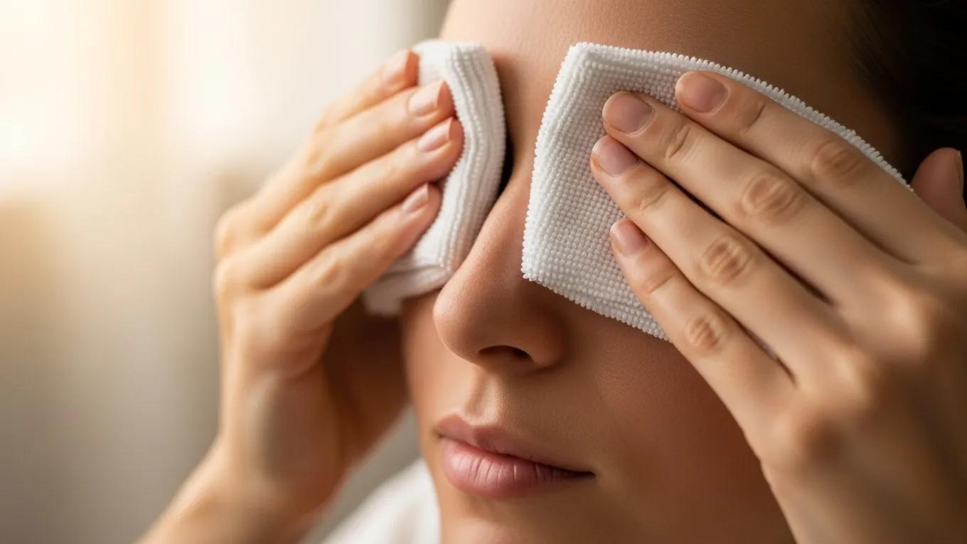 Warm compress treatment for Meibomian Gland Dysfunction, illustrating effective eye care practices