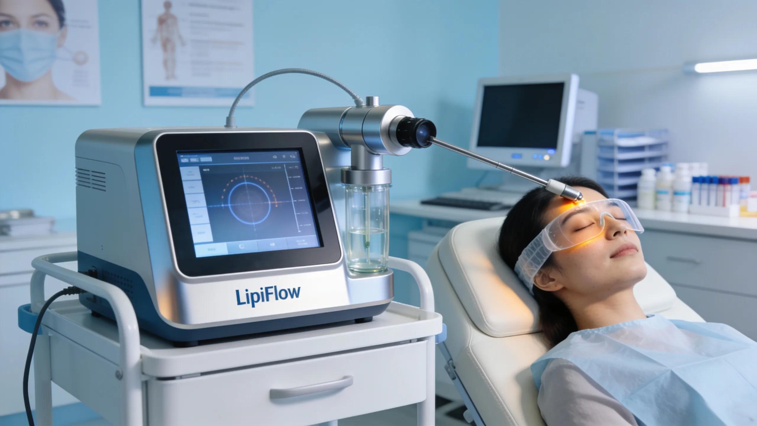 LipiFlow device applied to eyelids during dry eye treatment