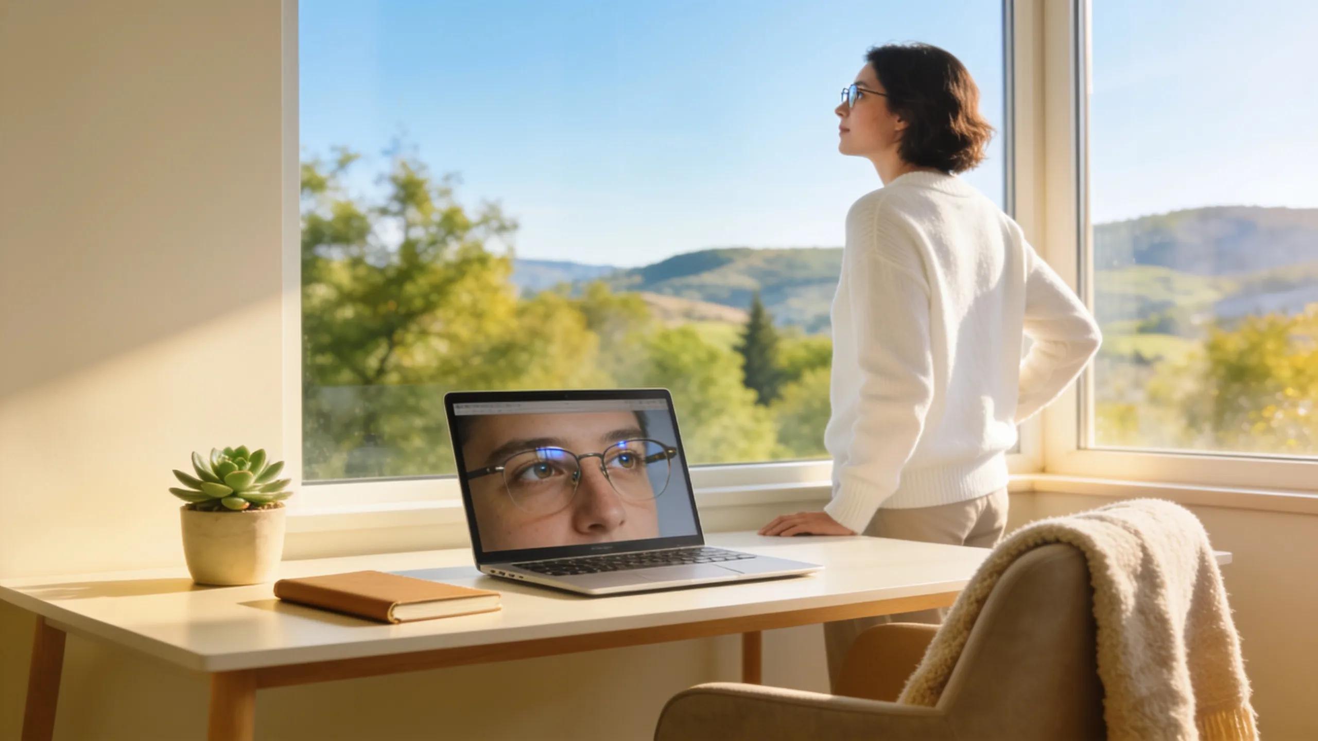 Individual taking a break from screen time to support eye health