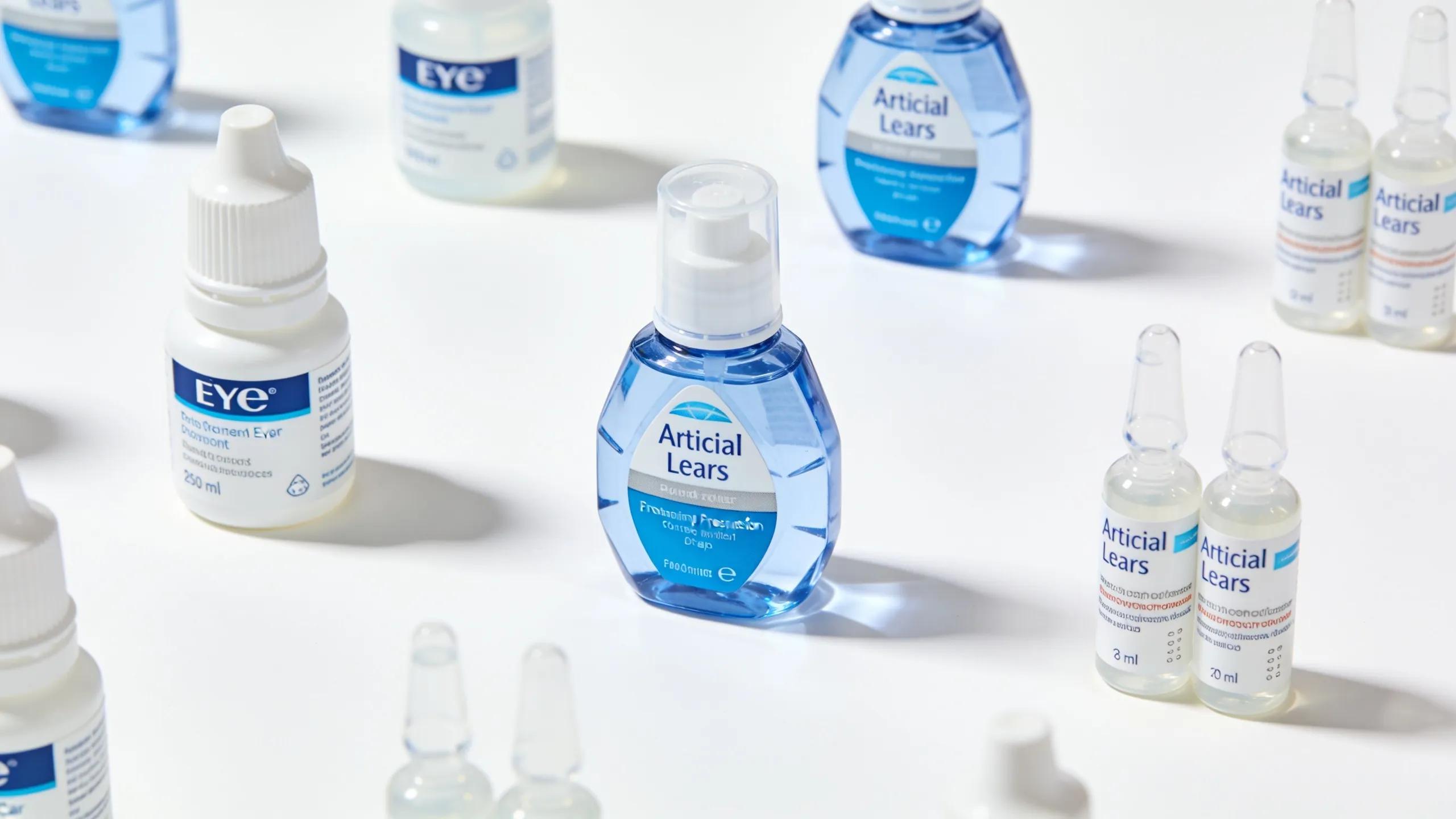 Eye care products displayed to illustrate treatment options for dry eye syndrome